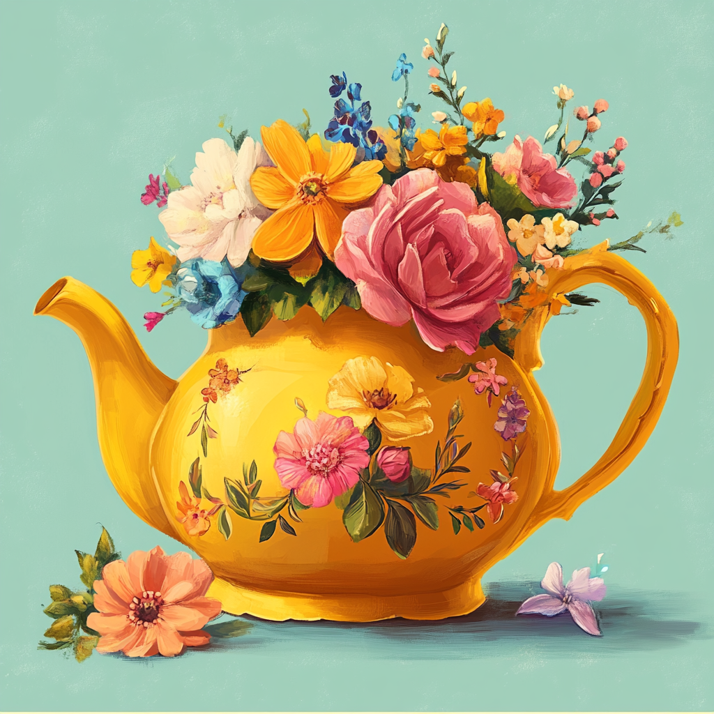 Teapot Vase Of Flowers Diamond Art Kit