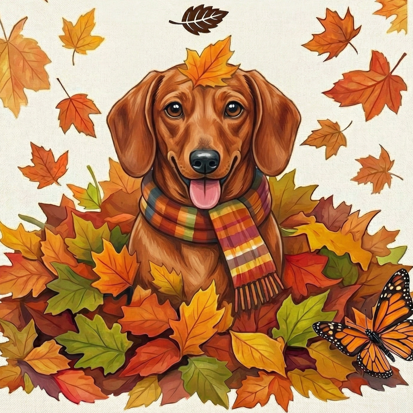 Falling Leaves Shor Haired Dachshund Diamond Art Kit