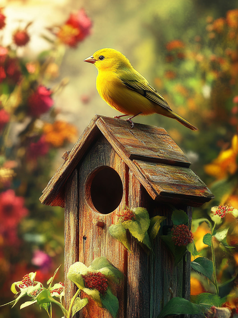 Yellow Bird Wooden Birdhouse Diamond Art Kit