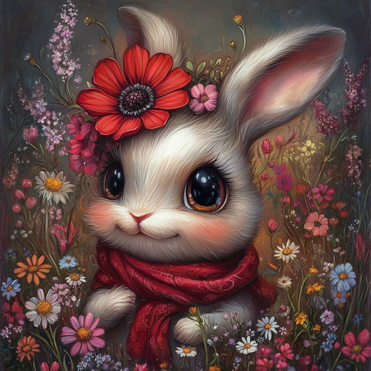 Red Flower Rabbit Diamond Art Kit