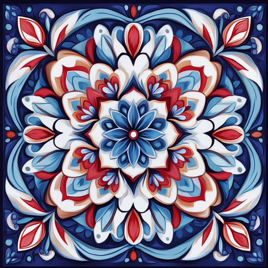 White Center Blue Flower Mandala Diamond Art Kit