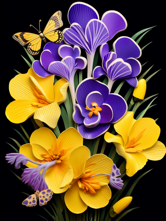 Orange Purple Flower Abstract Diamond Art Kit