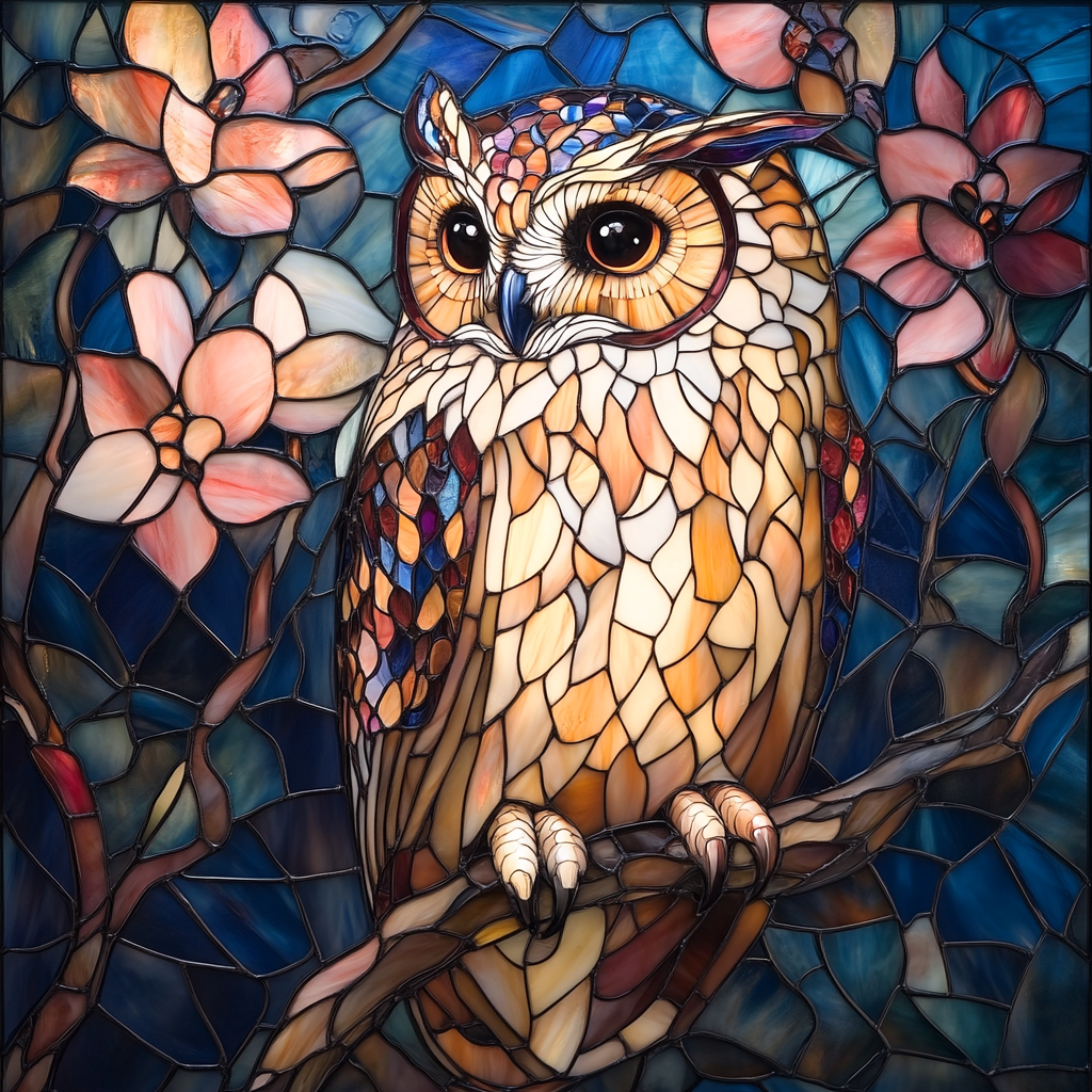 Abstract Pink Flower Owl Diamond Art Kit