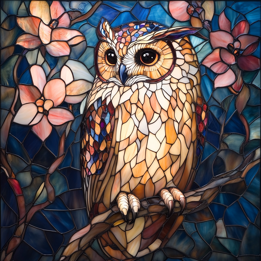 Abstract Pink Flower Owl Diamond Art Kit