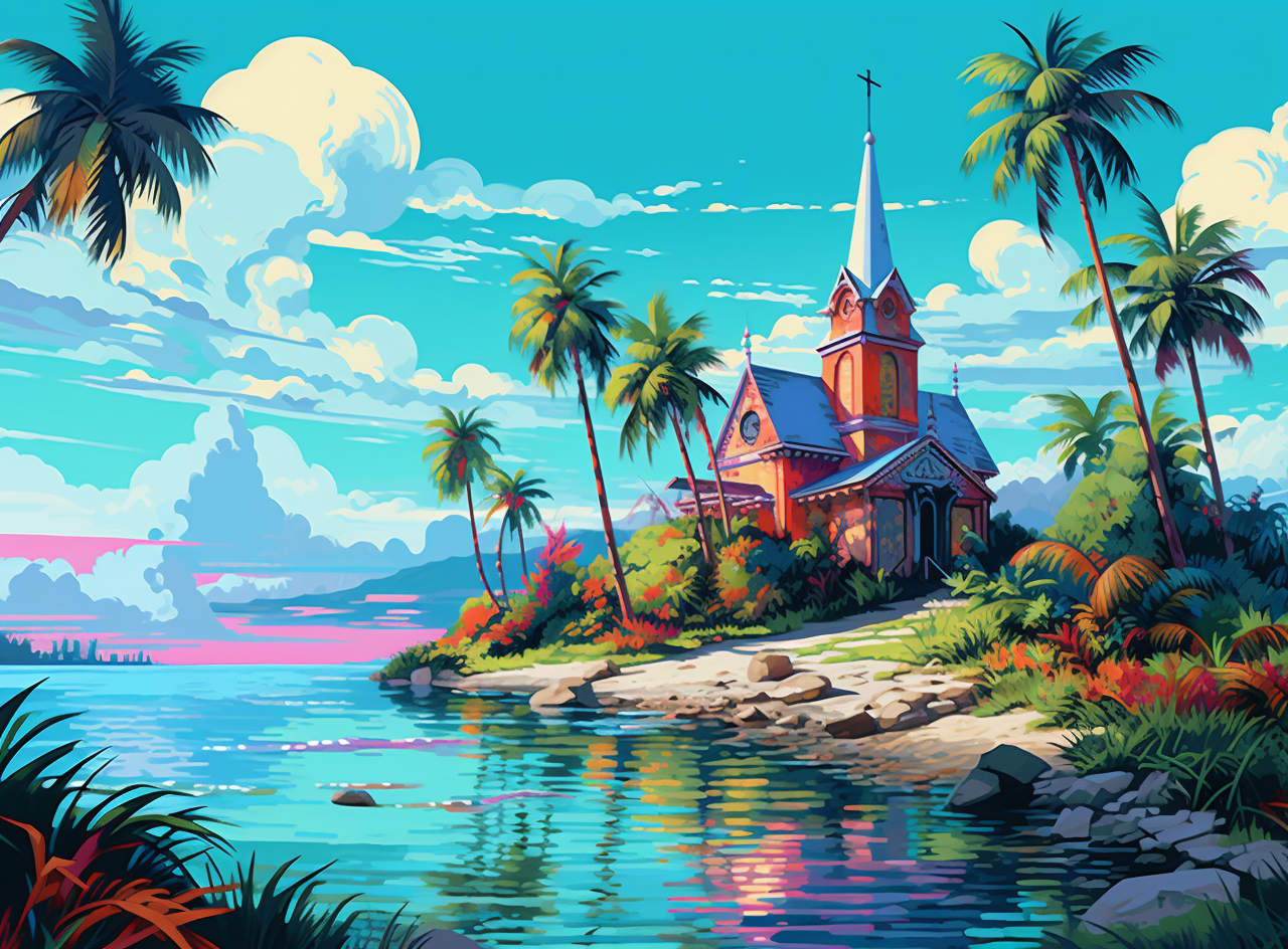Palm Tree Church Diamond Art Kit