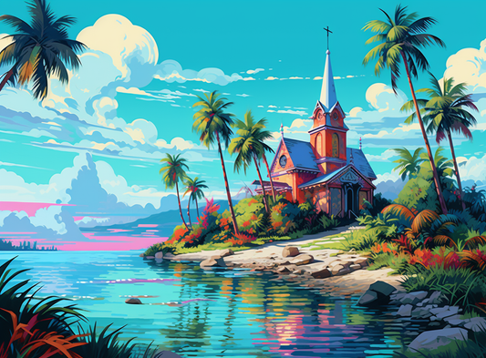Palm Tree Church Diamond Art Kit