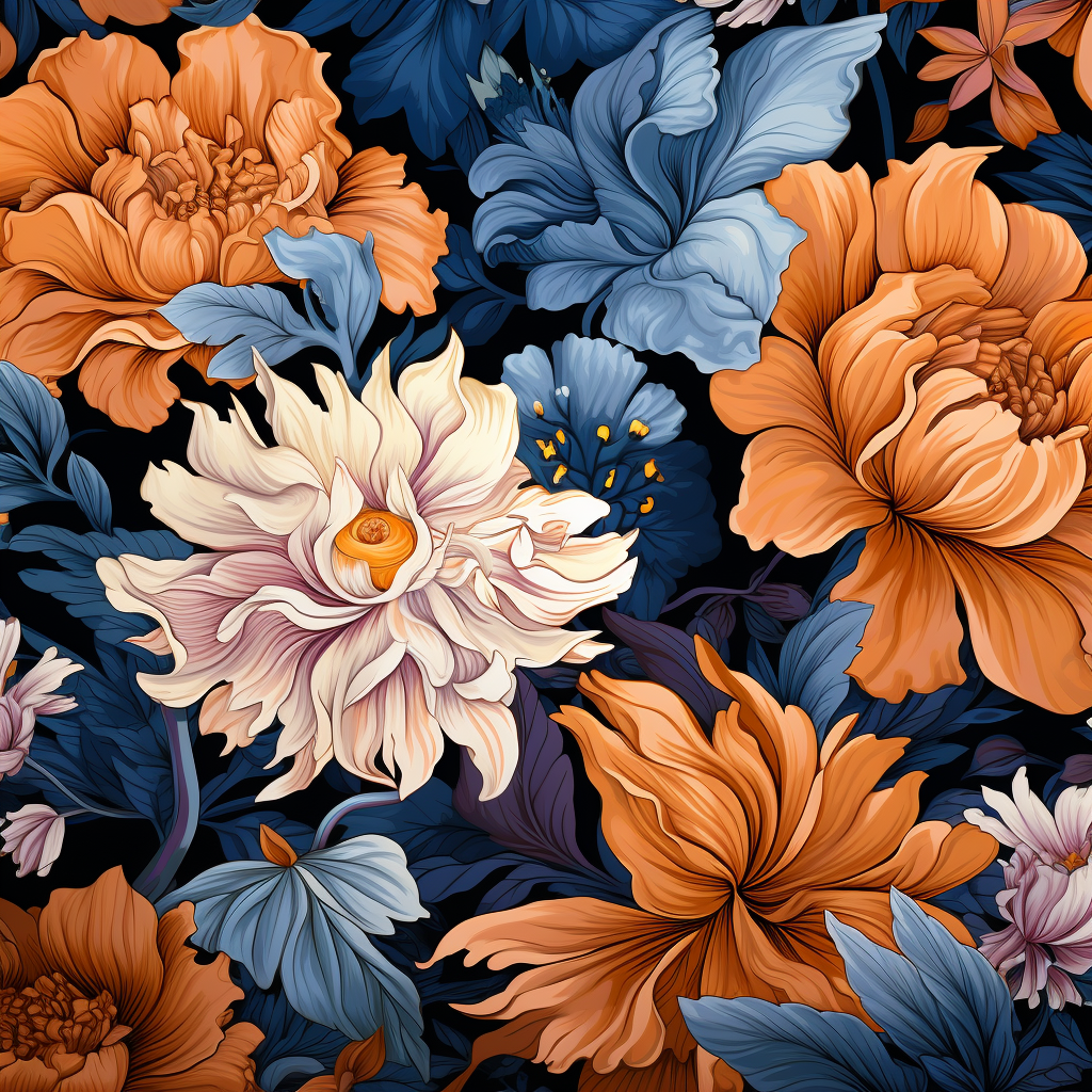 Blue Tan Cream Flower Pattern Diamond Art Kit