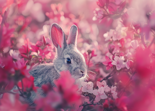 Rabbit In Pink Flowers Diamond Art Kit