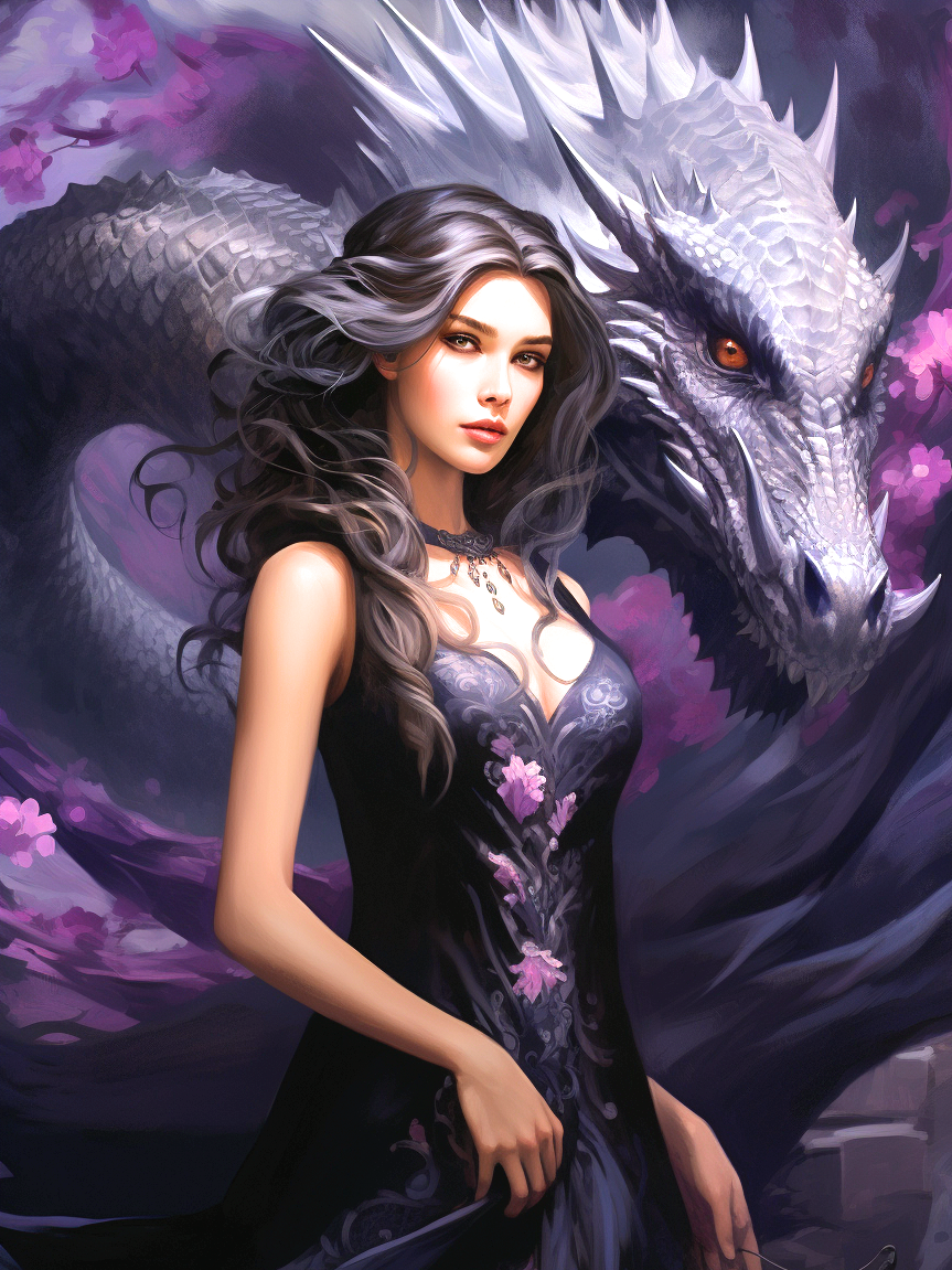 Purple Flower Dragon Woman Diamond Art Kit