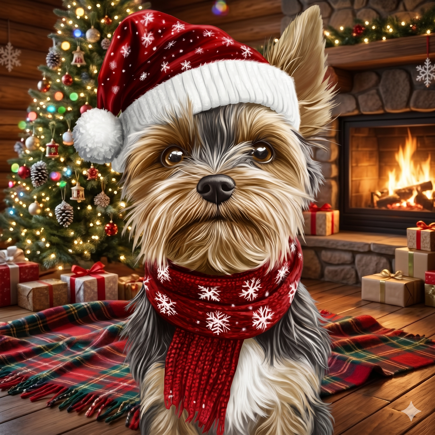 Christmas Hat Scarf Yorkie Diamond Art Kit