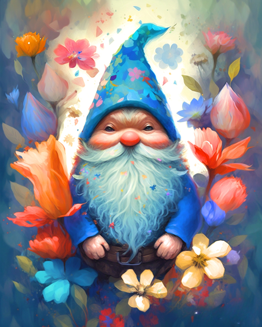 Blue Hat Flower Gnome Diamond Art Kit