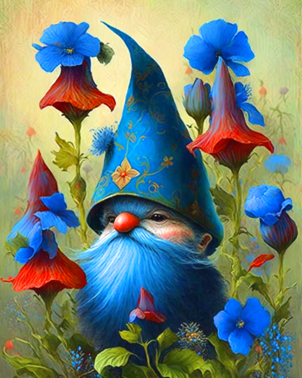 Blue Flower Gnome Diamond Art Kit