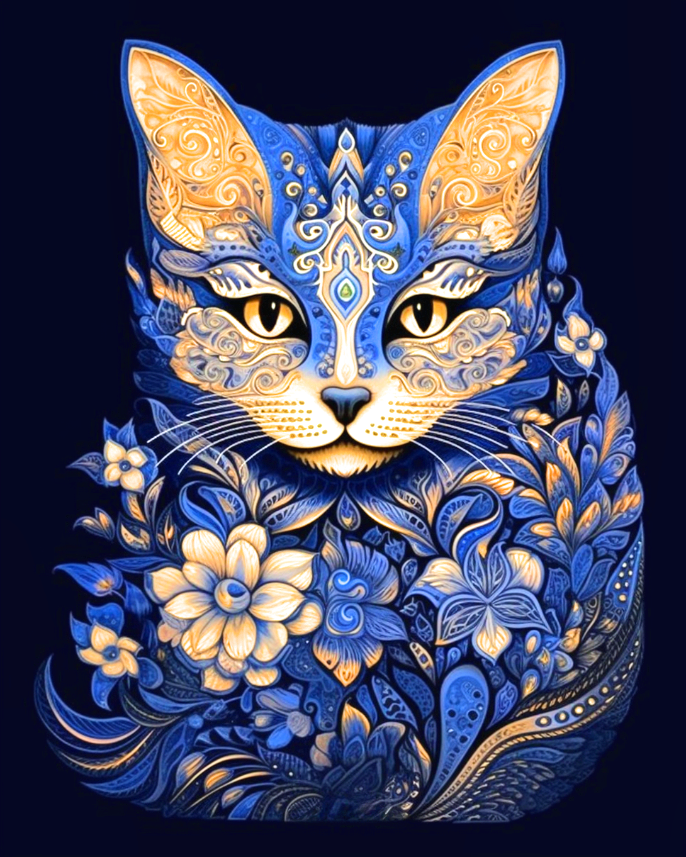 Blue Design Cat Diamond Art Kit