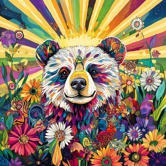 Abstract Whitebear In Flowers Diamond Art Kit
