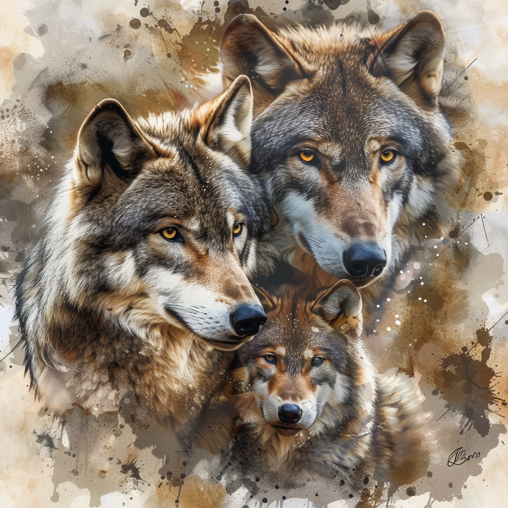 Three Wolf Abstract Collage Diamond Art Kit