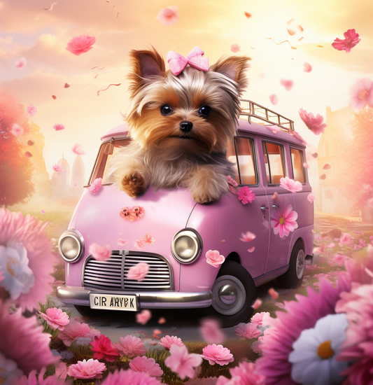 Pink Van Yorkie Diamond Art Kit
