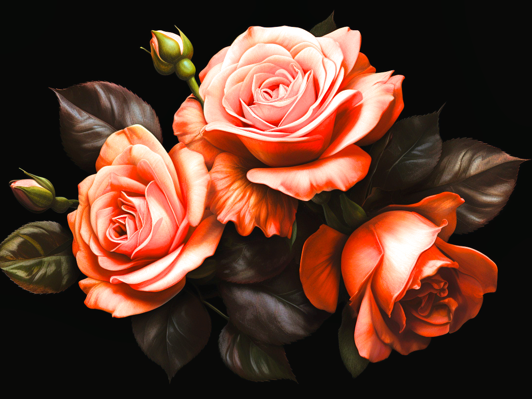 Three Darkorange Roses Diamond Art Kit