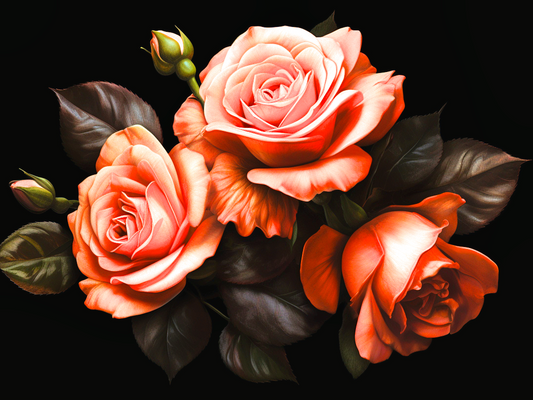 Three Darkorange Roses Diamond Art Kit