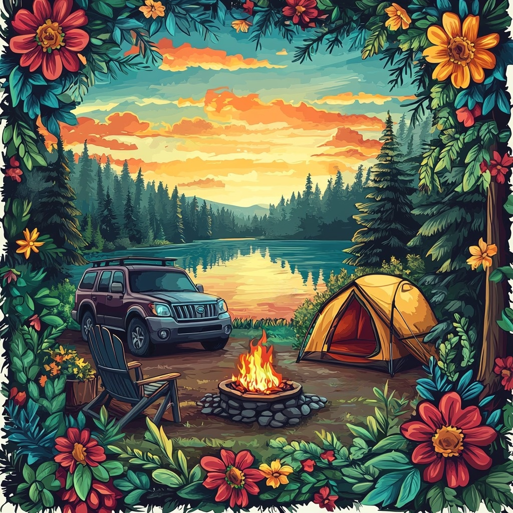 Flower Frame Campsite Diamond Art Kit
