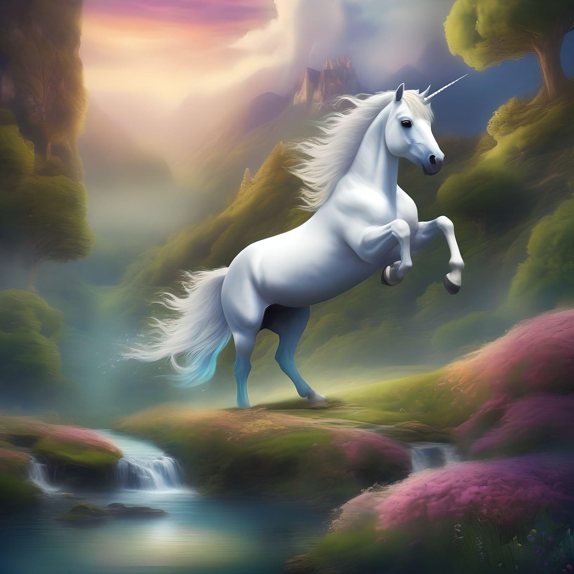 Rearing White Unicorn Grass Diamond Art Kit
