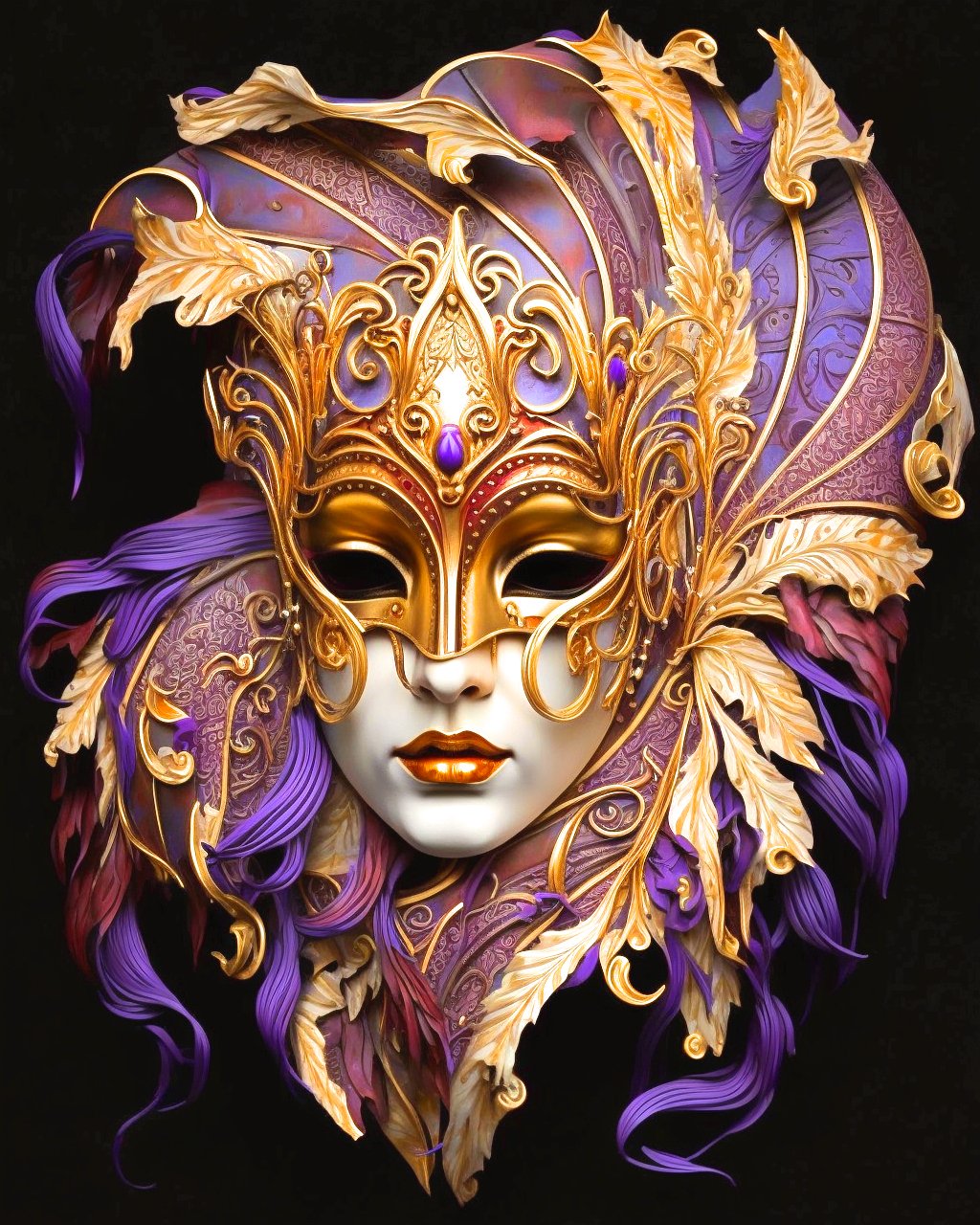 Gold And Purple Porcelain Mask Diamond Art Kit