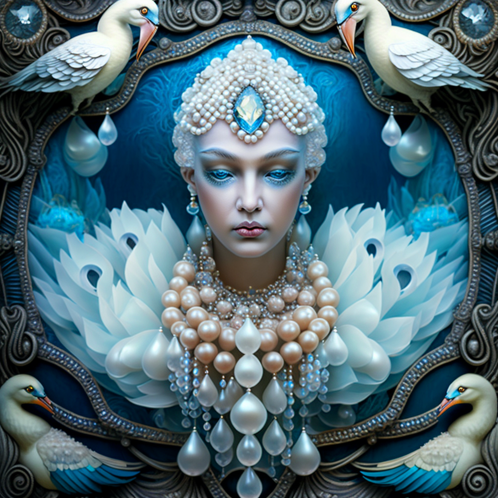 Abstract Pearls Bird Woman Diamond Art Kit