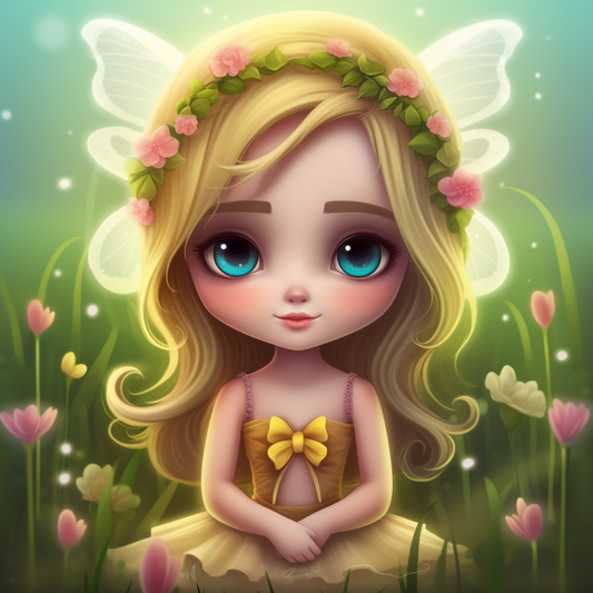 Yellow Bow Blue Eyed Girl Diamond Art Kit