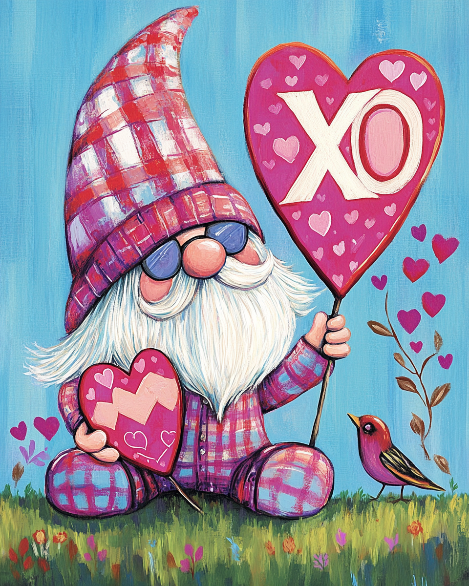 Pink Hugs And Kisses Valentine Gnome Diamond Art Kit