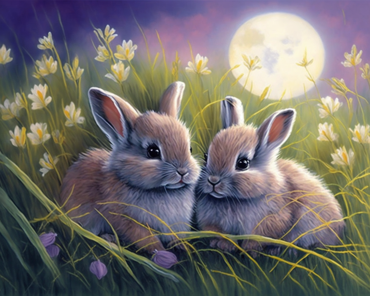 Yellow Flower Moonlight Bunnies Diamond Art Kit