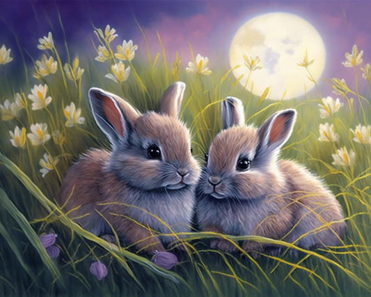 Yellow Flower Moonlight Bunnies Diamond Art Kit