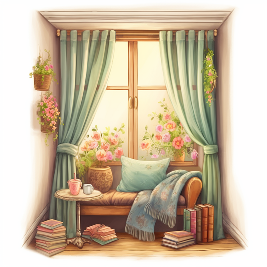 Green Curtain Reading Corner Diamond Art Kit