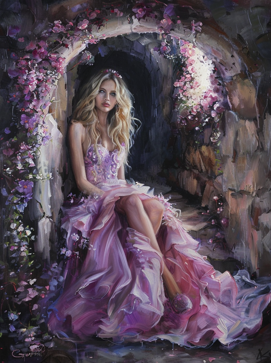 Light Purple Dress Girl Tunnel Diamond Art Kit