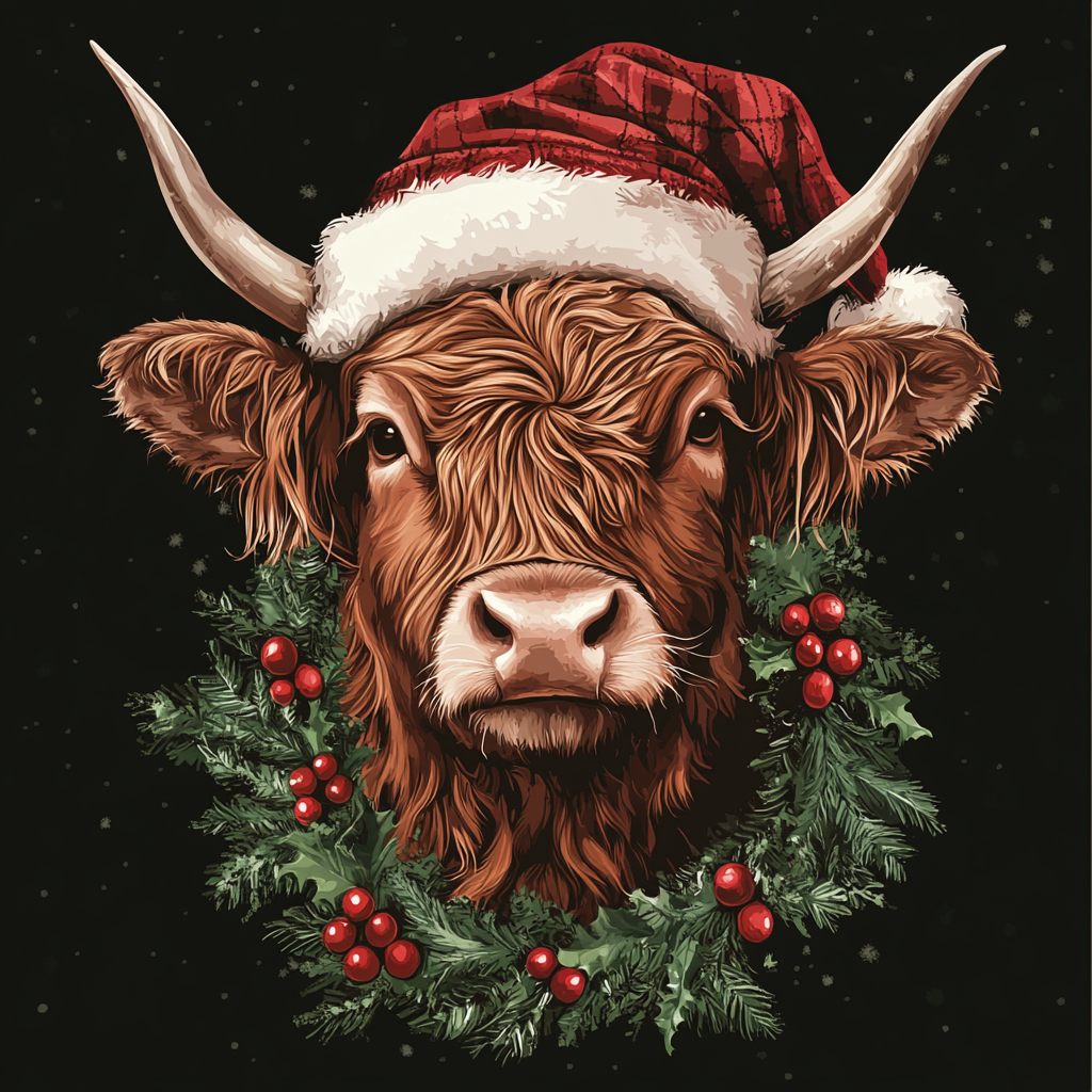 Berry Wreath Highland Cow Diamond Art Kit