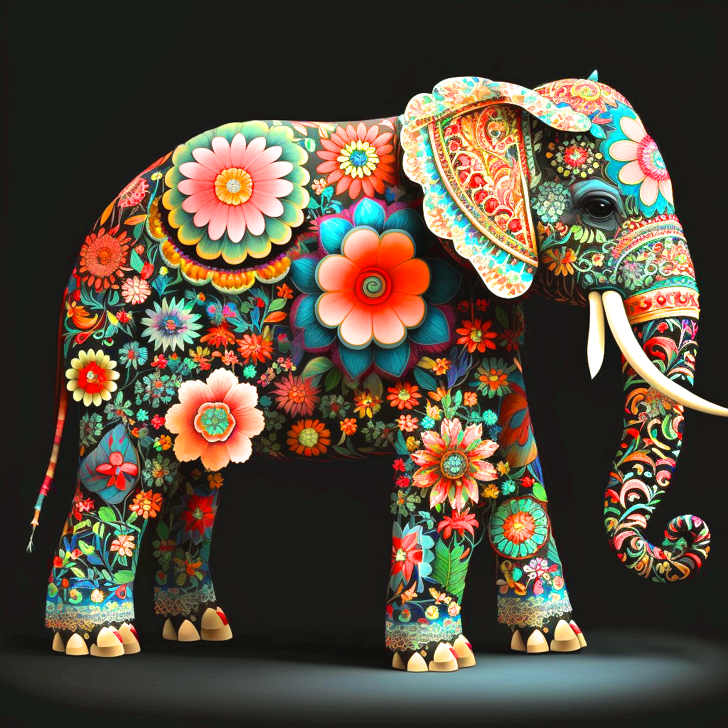 Pattern Of Flowers Elephant Diamond Art Kit
