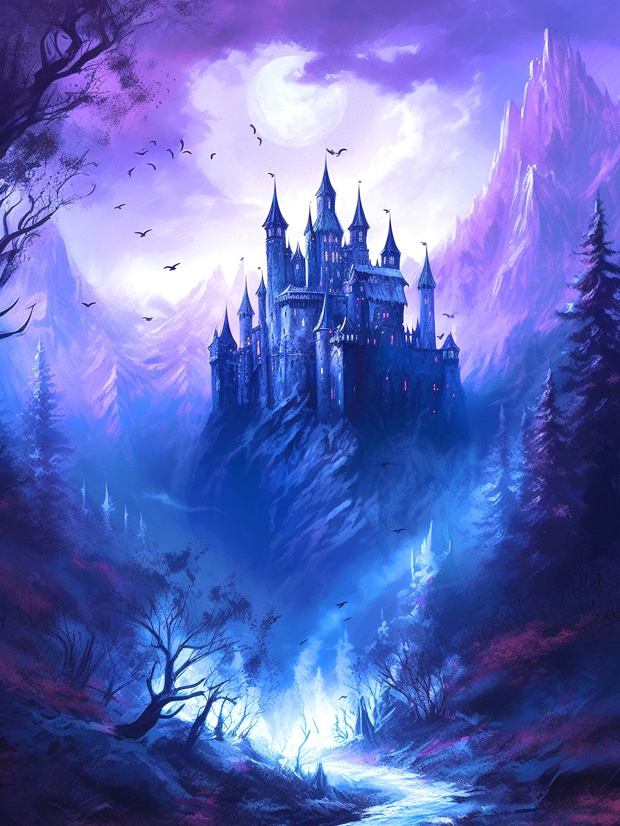 Deep Purple Forest Castle Diamond Art Kit