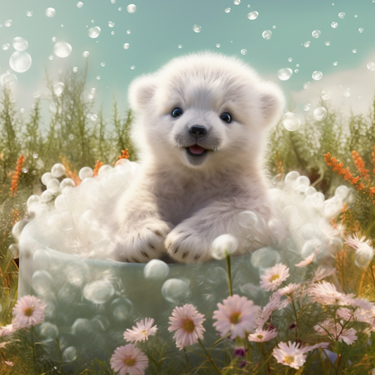 Polar Bear Cub Bubbles Diamond Art Kit