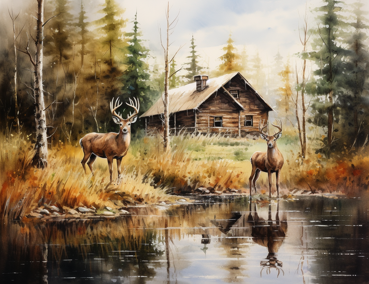 Two Buck Wood Cabin Diamond Art Kit