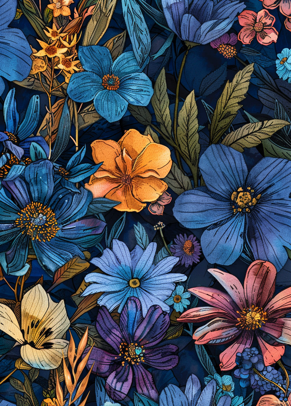 Blue Orange Pink Flowers Diamond Art Kit