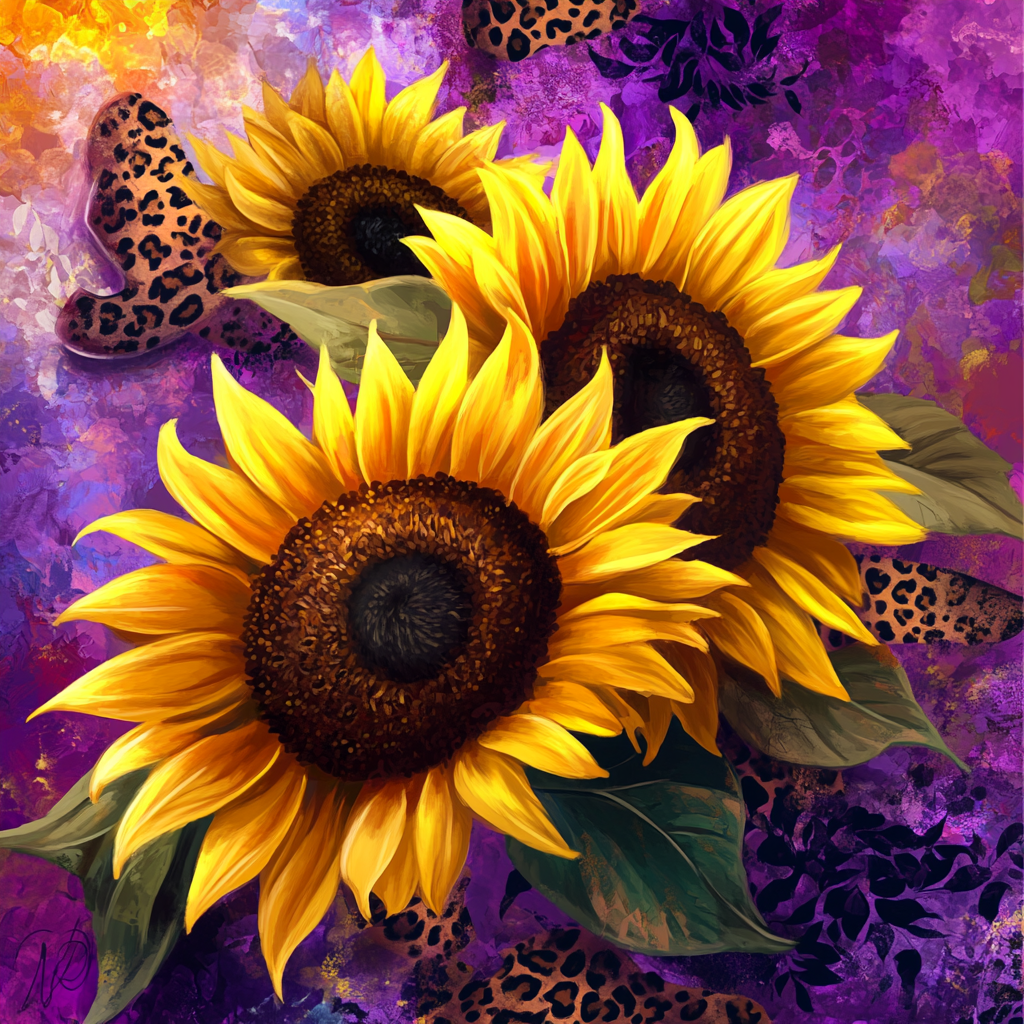 Purple Background Abstract Sunflowers Diamond Art Kit
