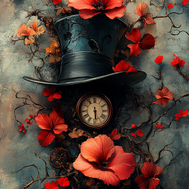 Black Top Hat Clock Flowers Diamond Art Kit