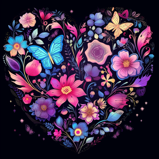 Flying Butterflies Flower Heart Diamond Art Kit