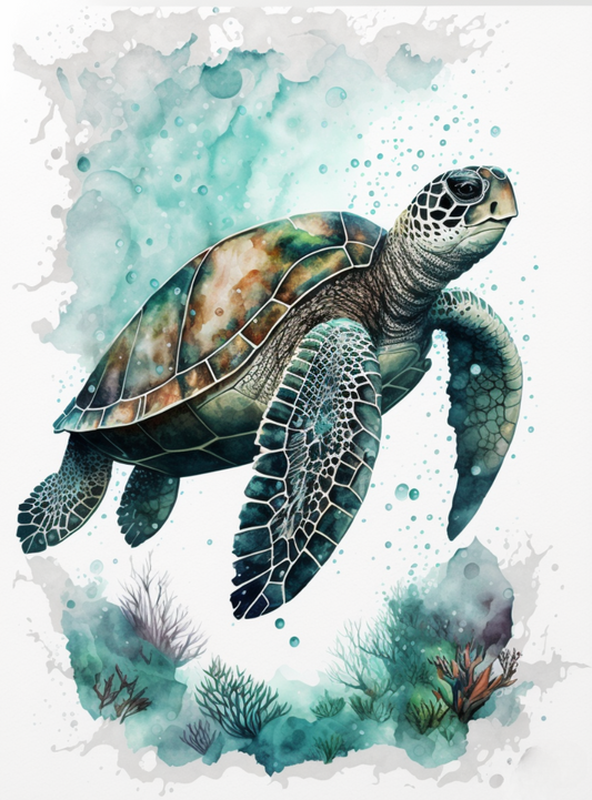 Watercolor Green Sea Turtle Diamond Art Kit