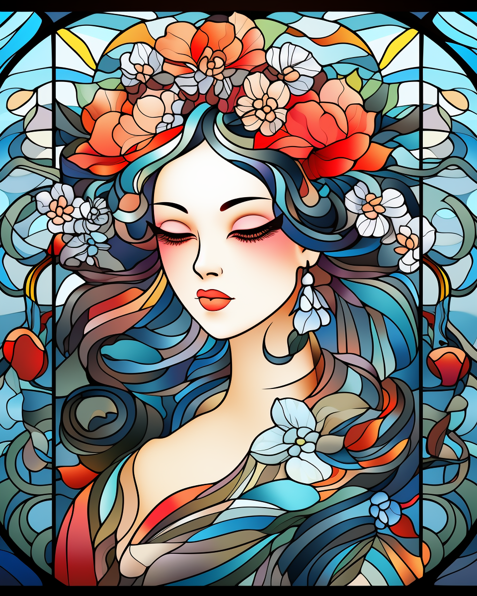 Green Blue Geisha Girl Abstract Diamond Art Kit