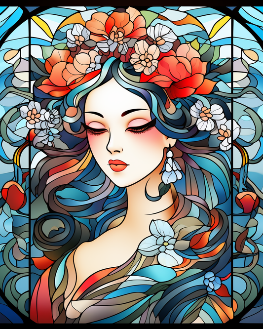 Green Blue Geisha Girl Abstract Diamond Art Kit