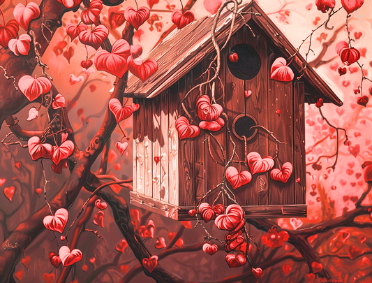 Red Heart Leaf Birdhouse Diamond Art Kit