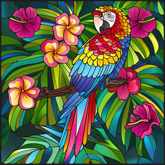 Abstract Parrot In Flowers Diamond Art Kit