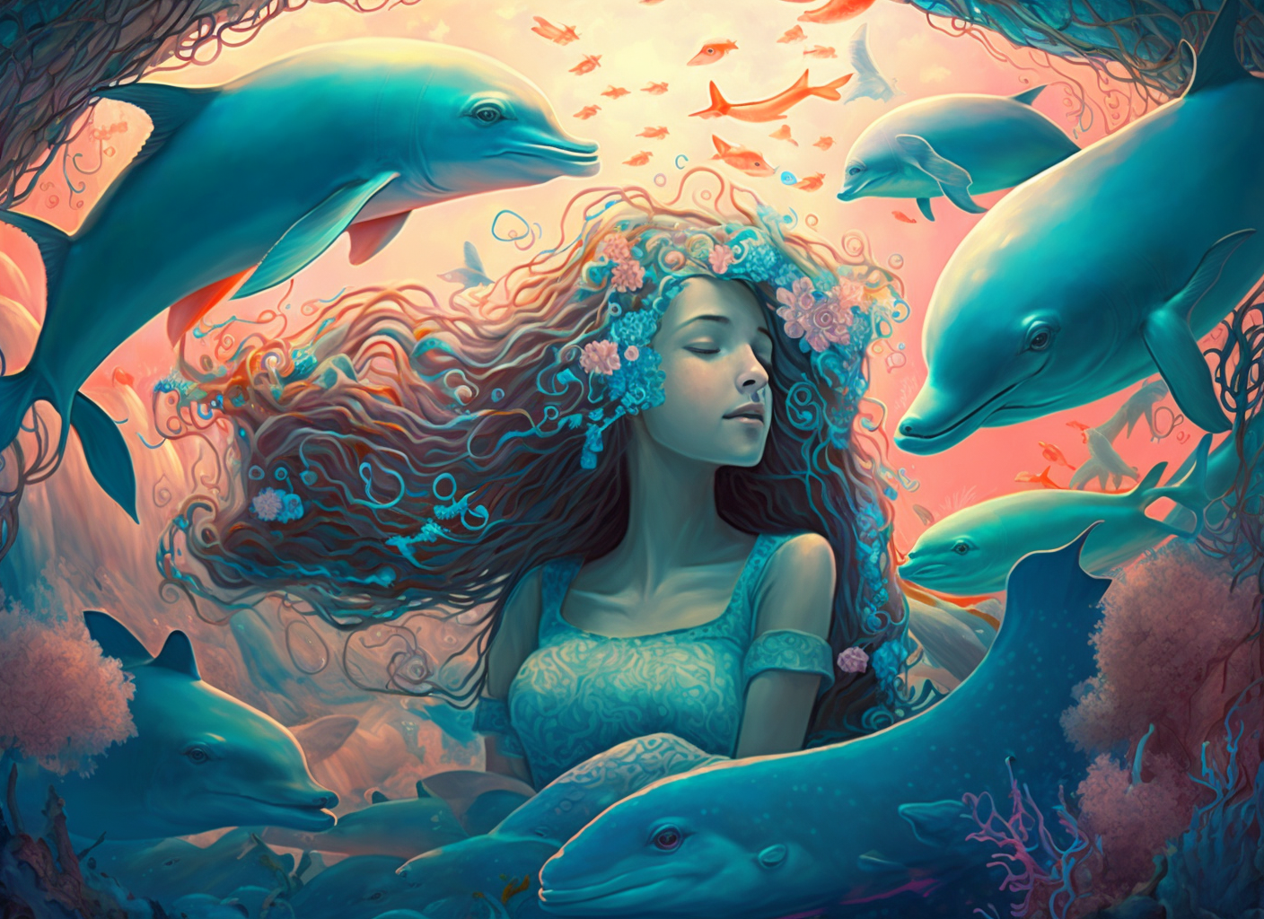 Girl Dolphins Fish Diamond Art Kit