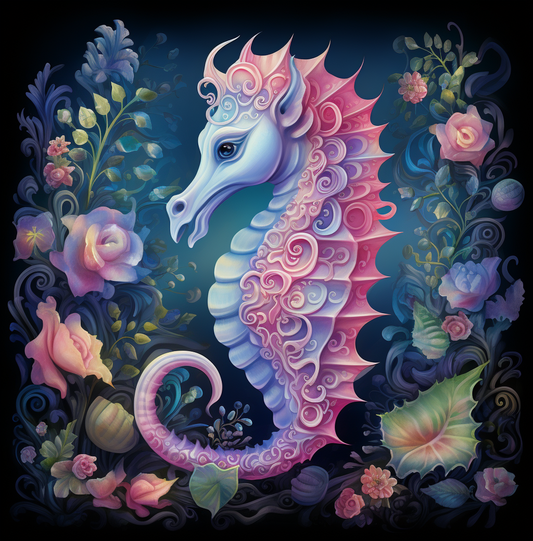 Light Pink Purple Abstract Seahorse Diamond Art Kit