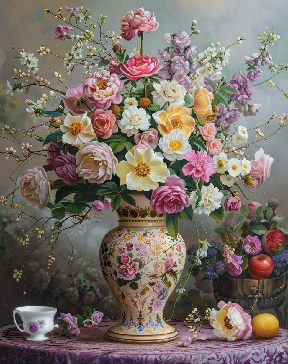 Cream Vase Of Flowers Diamond Art Kit