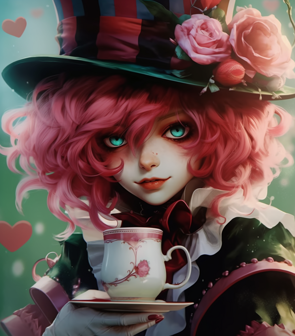 Pink Hair Tea Hat Girl Diamond Art Kit